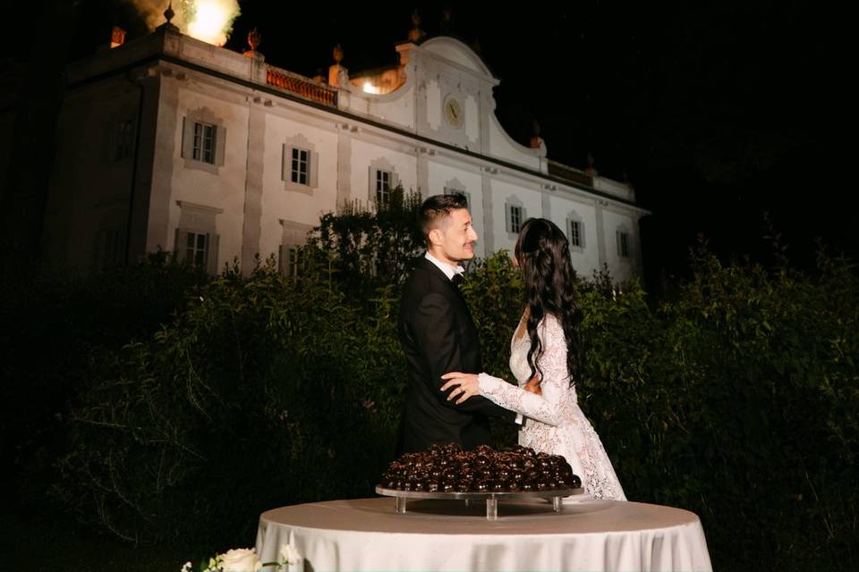 Cake cutting with fireworks