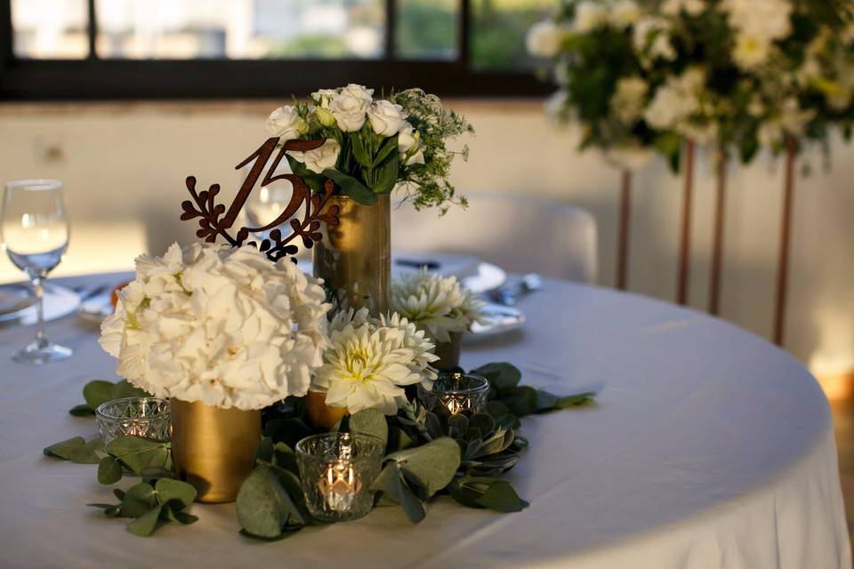 Gold and white centerpiece