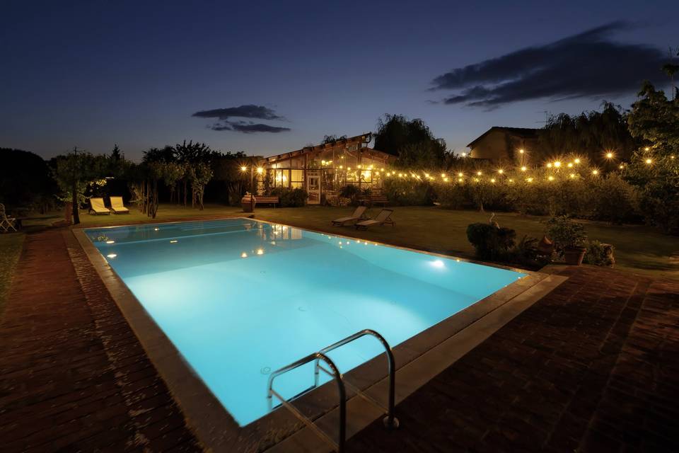 Pool area by night