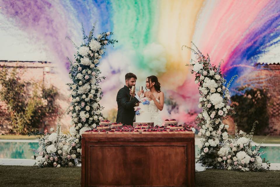 Taglio torta con smoke bomb