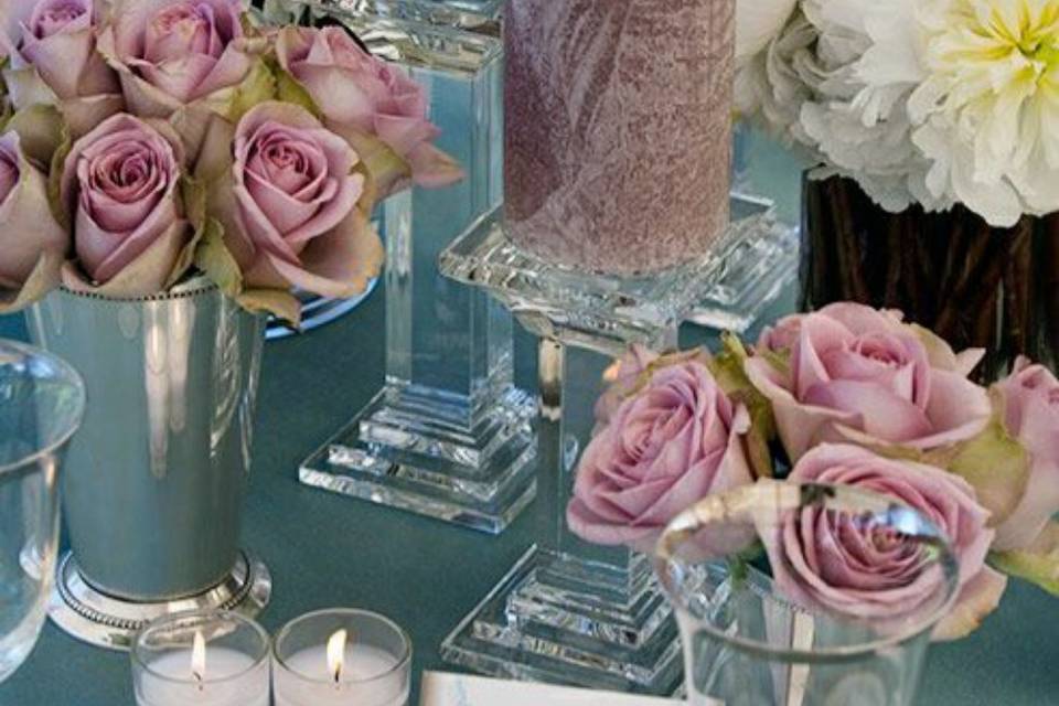 Candle rose'con alzatina vetro