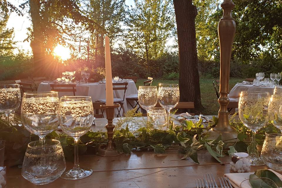 Cena nel boschetto al tramonto