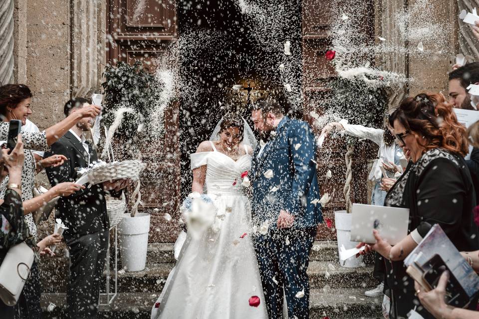 Church exit with rice throwing