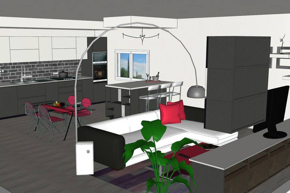 Render progetto cucina-living