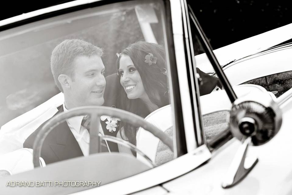 Bride in car