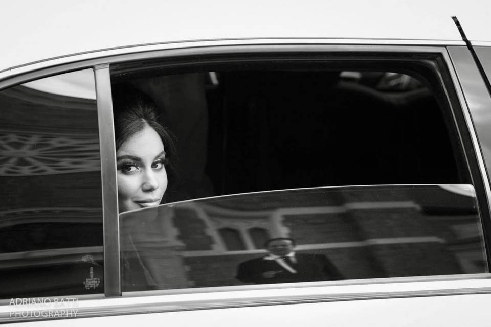 Bride in car