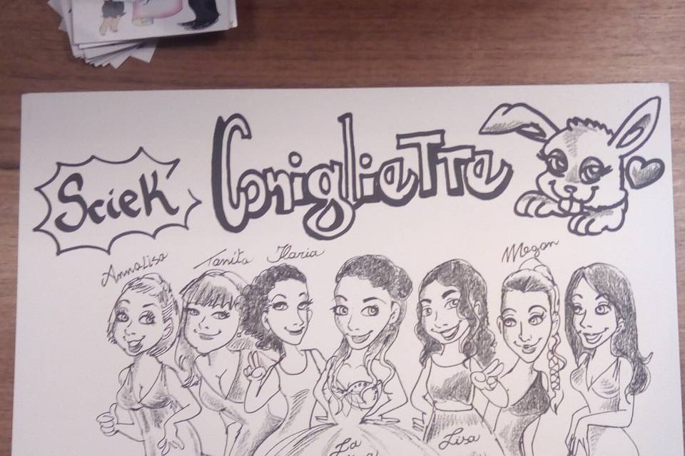 Caricatura sposa con amiche