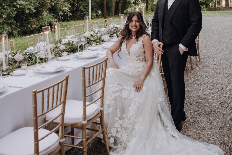Fairy lights tunnel wedding