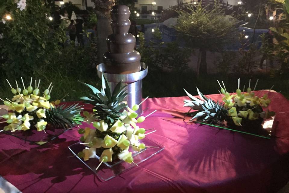 Fontana cioccolato con frutta