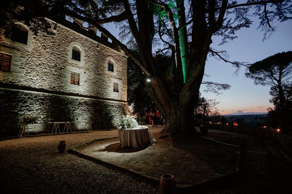 Giardino e castello illuminato