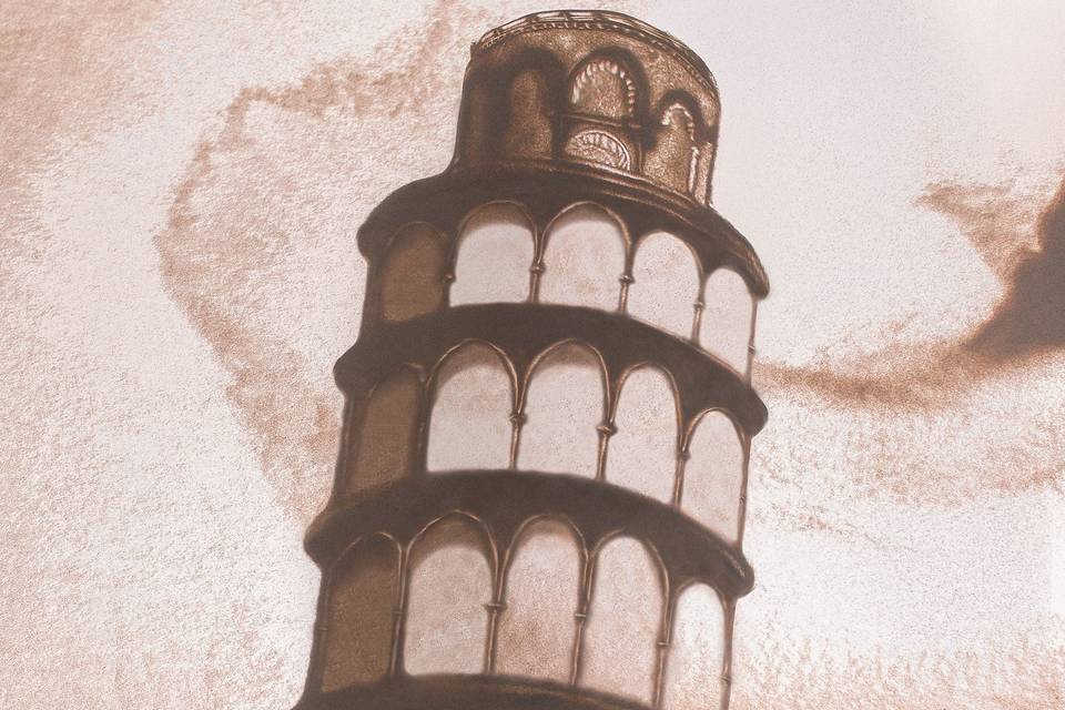 Torre di Pisa, drawing on sand