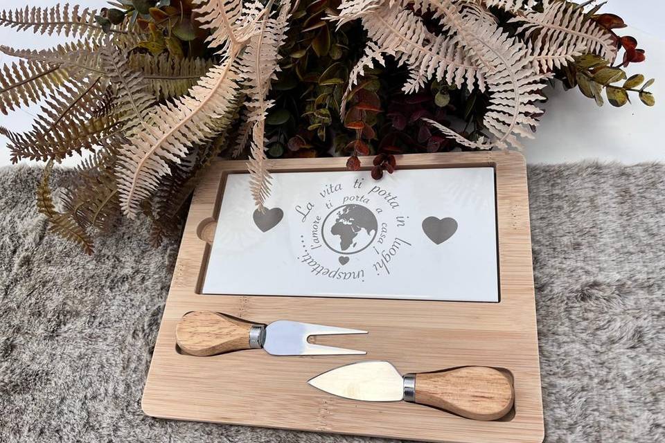 Set tagliere porcellana legno