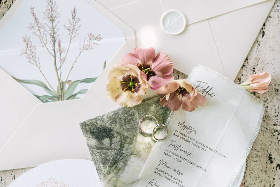 Flat lay stationery wedding