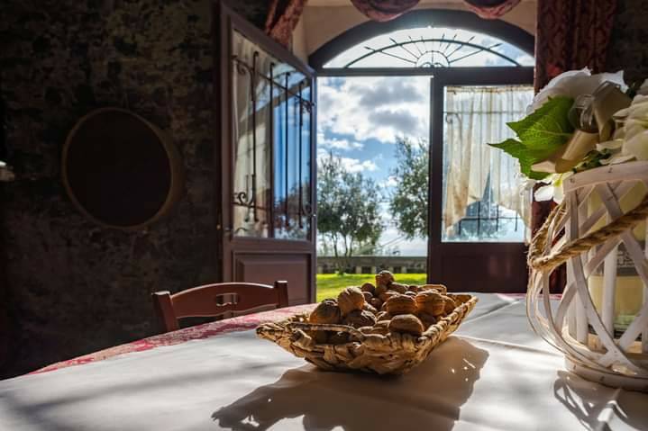 Cantina con vista prato e piscina