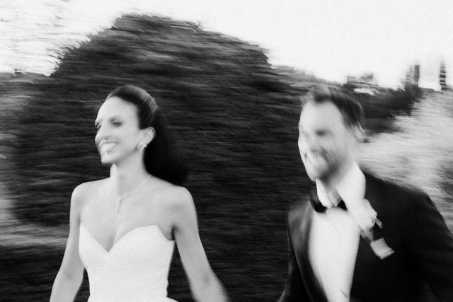 Bride and Groom Running Togeth