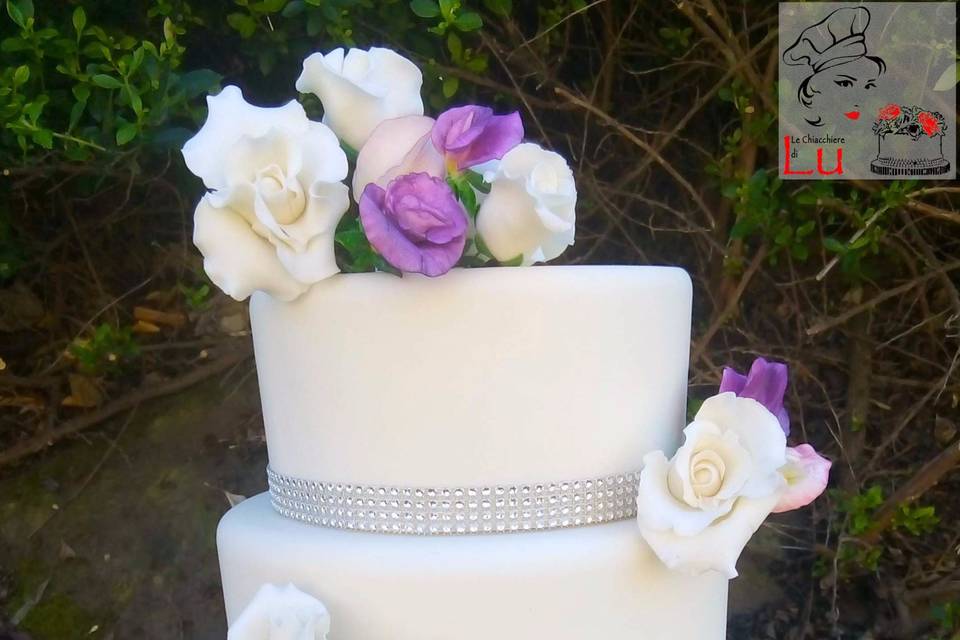 Olive and roses wedding cake