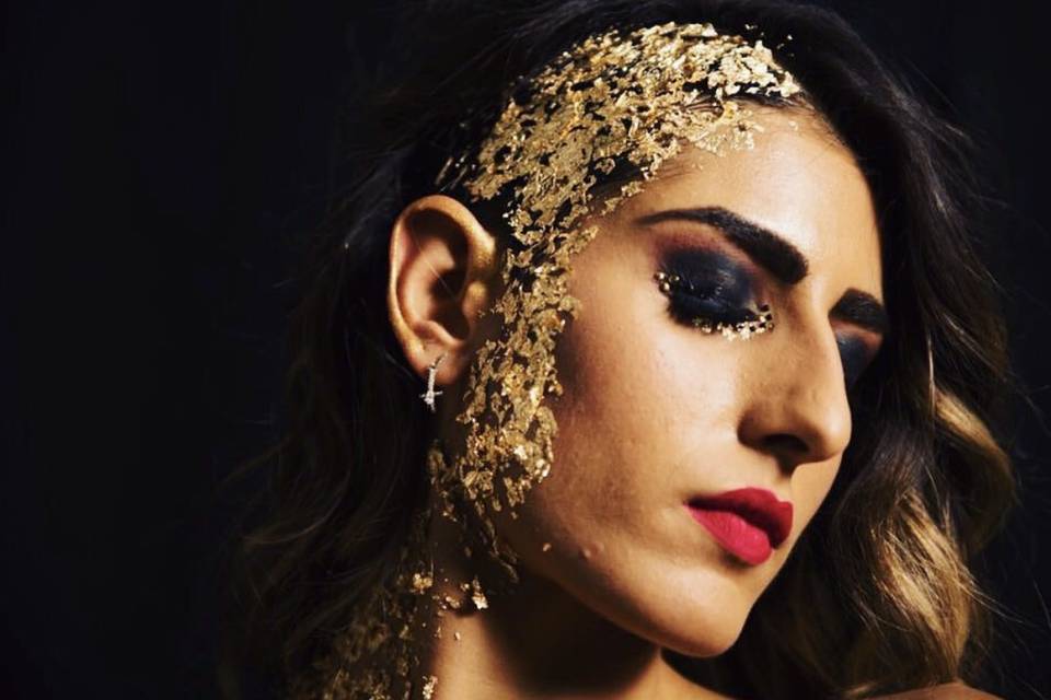 gold leaf glitter face paint makeup