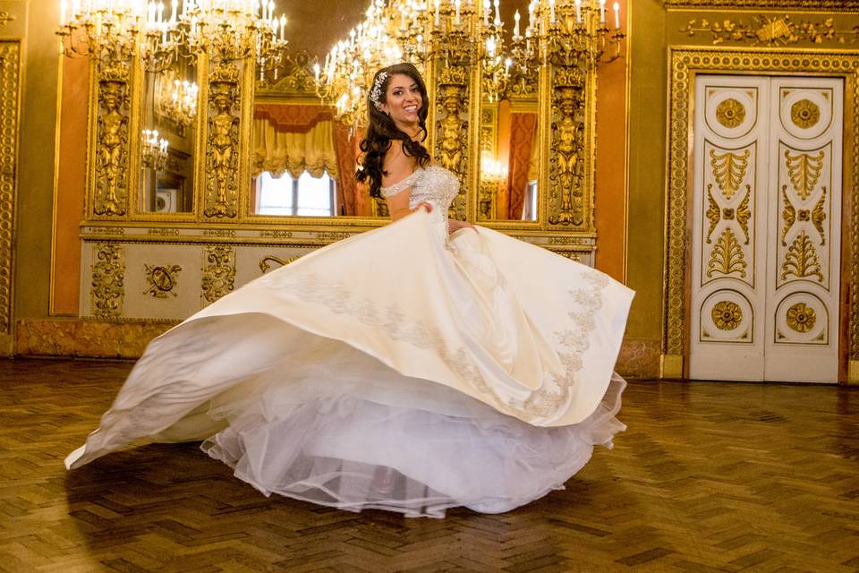 Tia happy in wedding dress