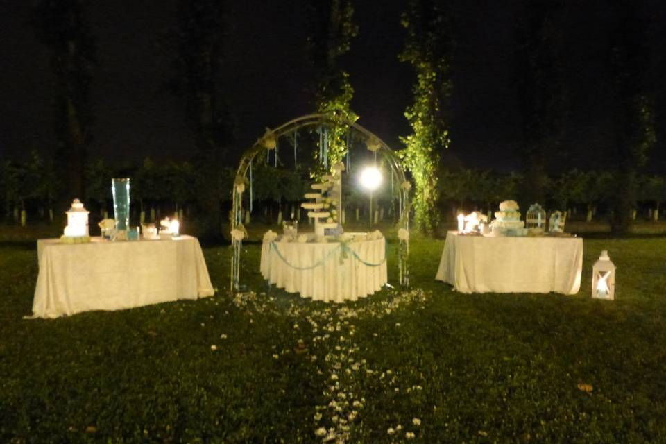 Torta e confettata in giardino