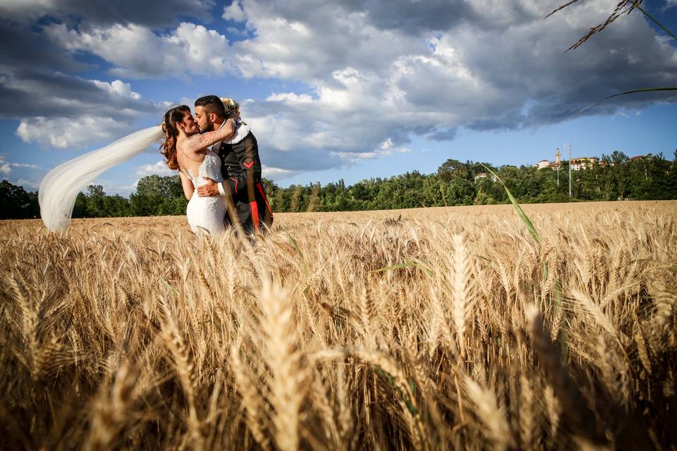 Sposi in campo di grano