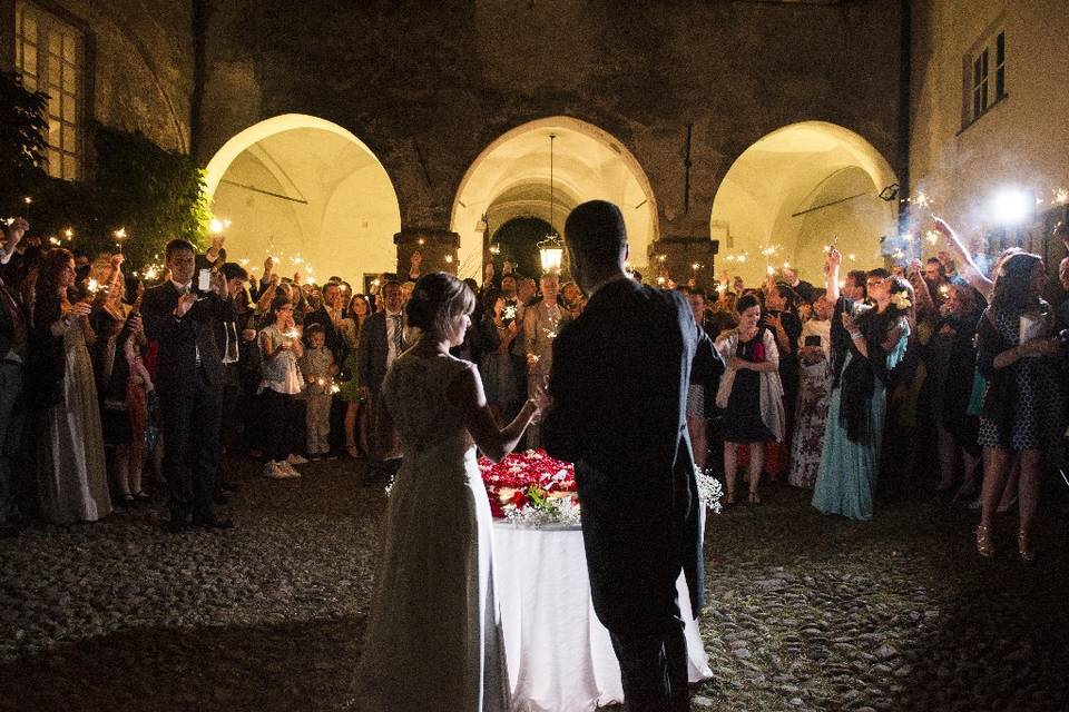 Cutting the cake in the courty