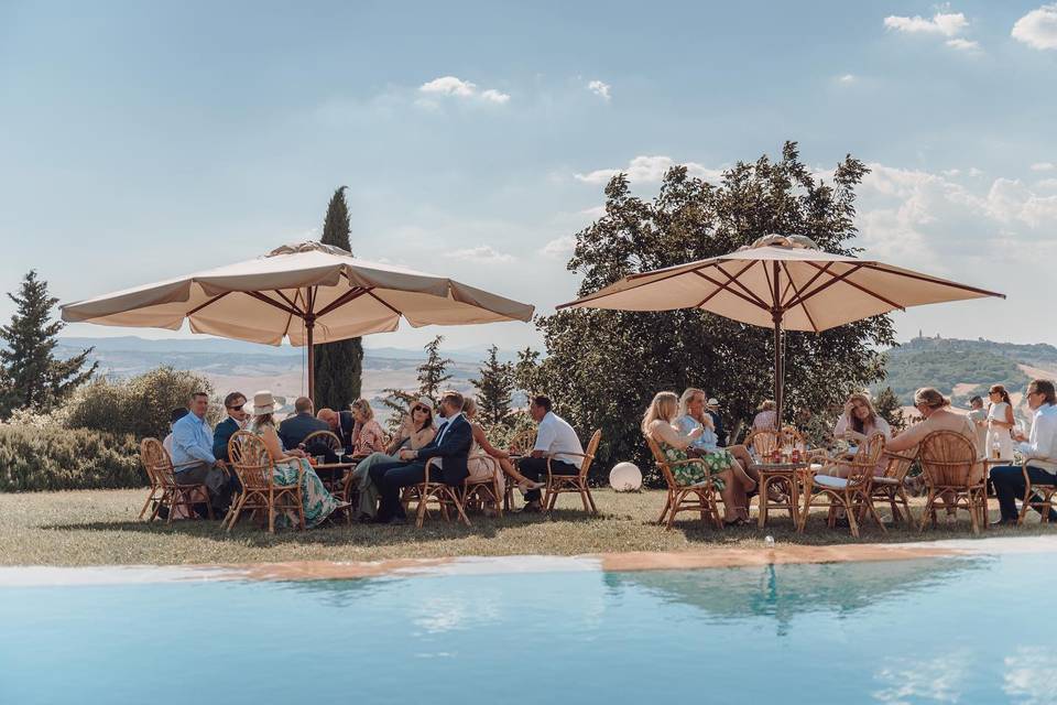 Pizza party by the pool