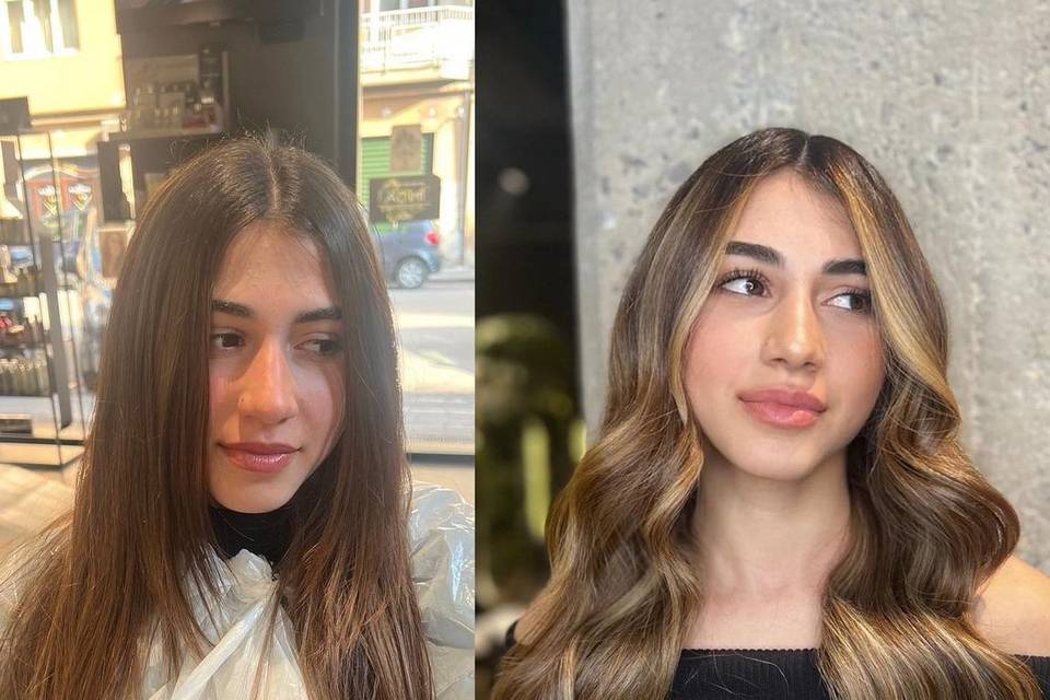 Prima e dopo balayage