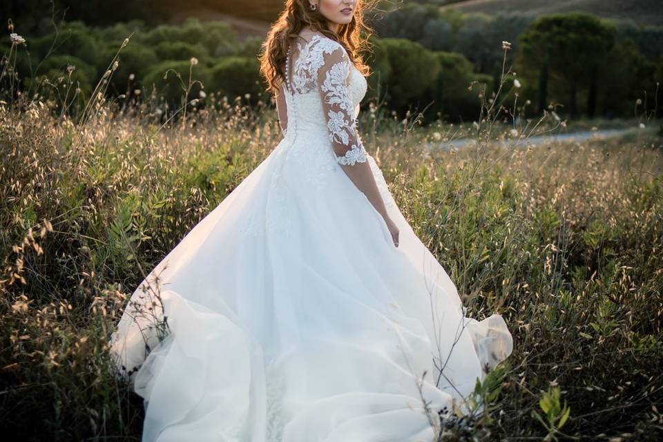 Wedding dress at sunset