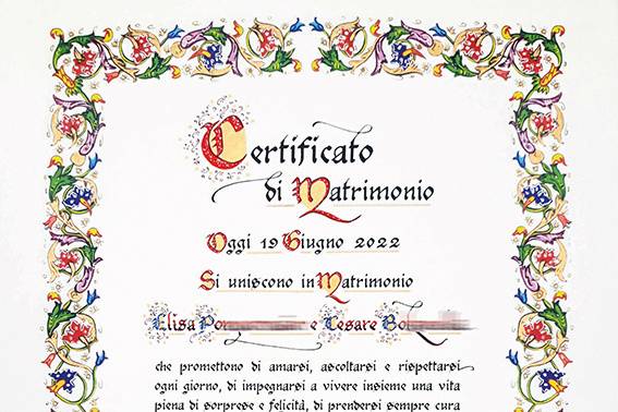 Pergamena Certificato Nozze