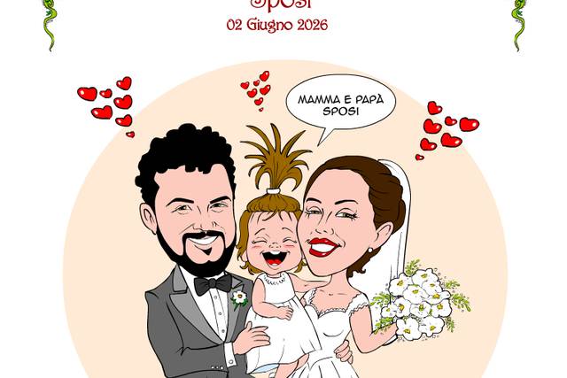 Sposi con Bimba Caricatura
