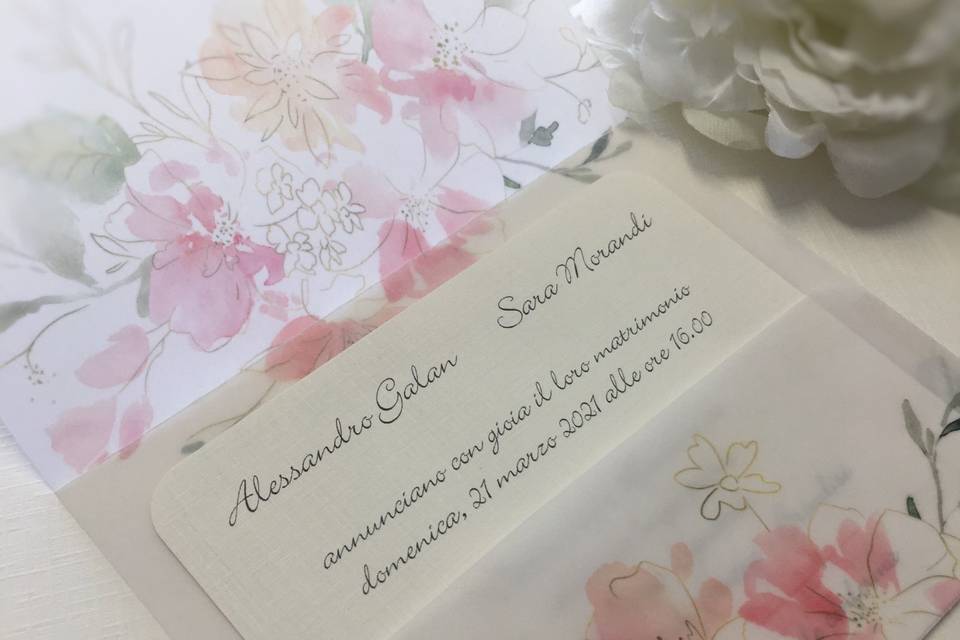 Partecipazioni matrimonio personalizzate vellum - inviti nozze con carta  traslucida fiori rosa e viola 10 pezzi : : Prodotti Handmade