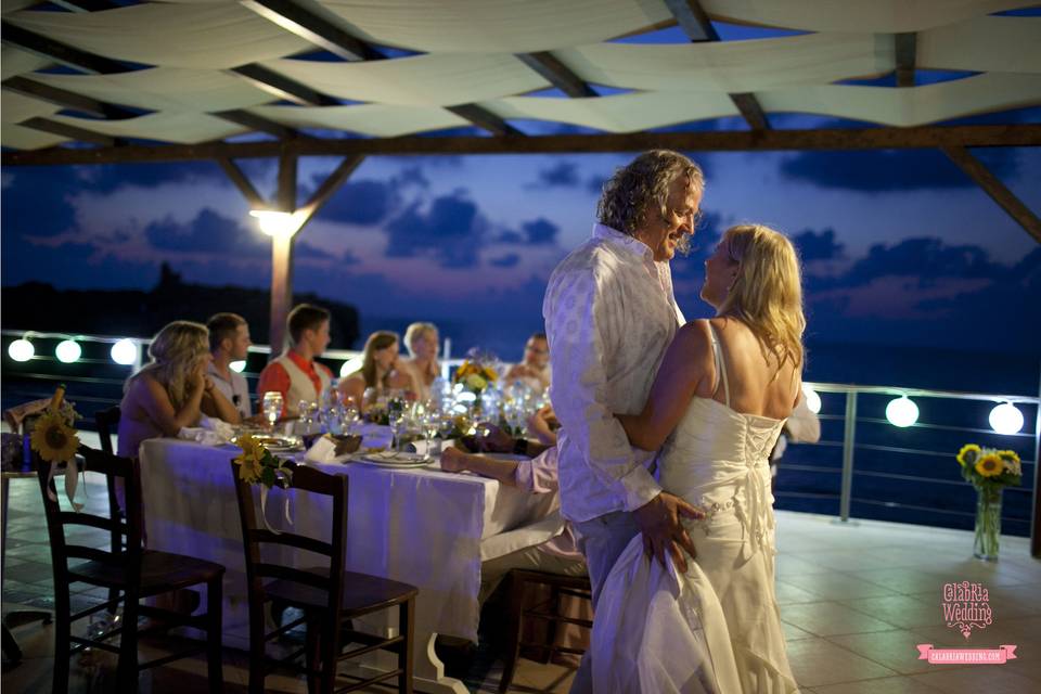 Bride and groom dancing