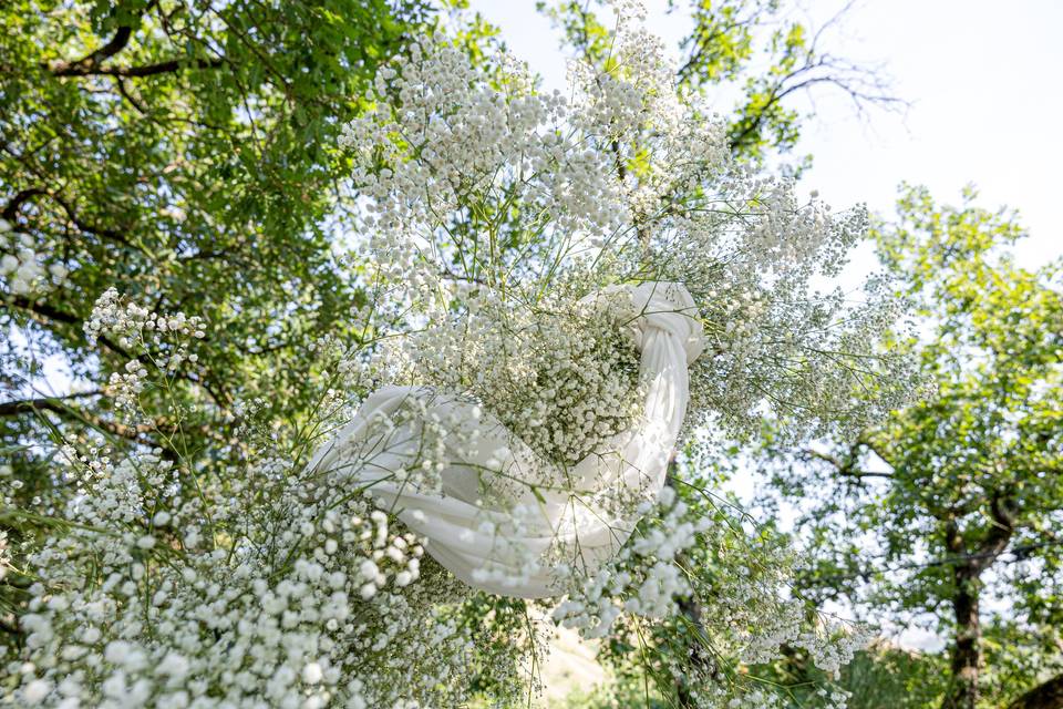 Particolare dell_arco floreale tra il verde