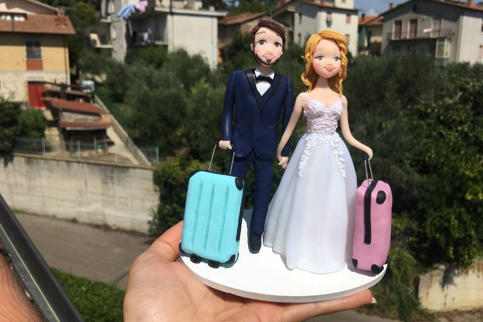 Cake topper sposi tema viaggio