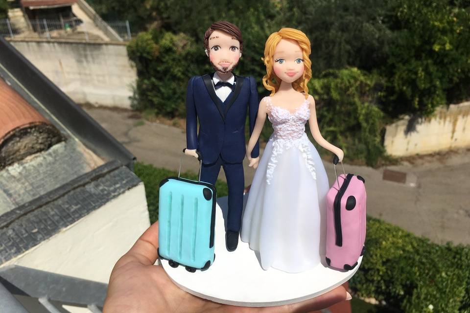 Cake topper sposi tema viaggio