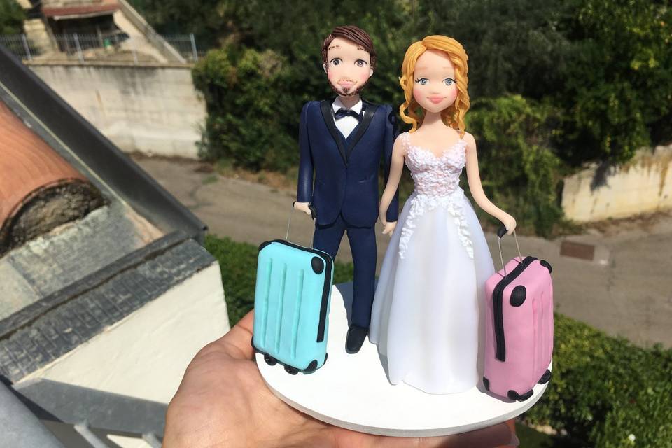 Cake topper sposi tema viaggio