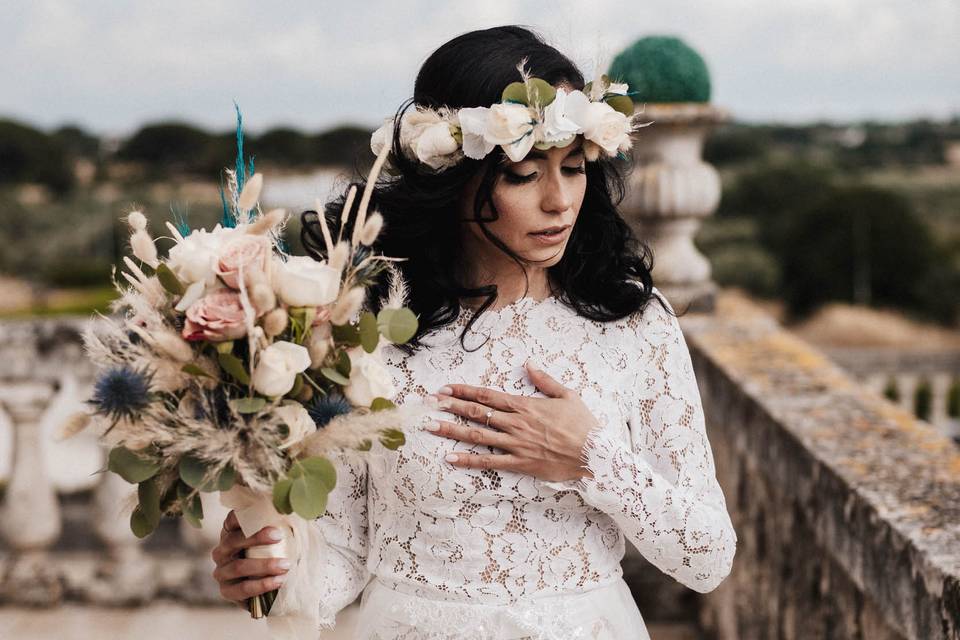 Bouquet e coroncina sposa