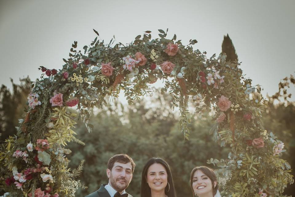 With bride and groom