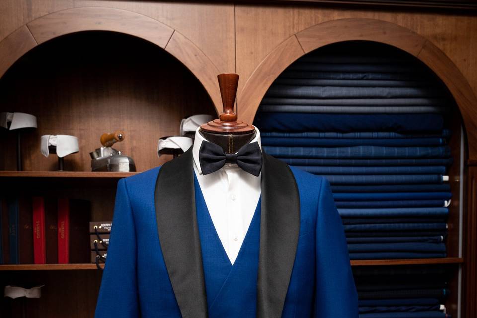 Electric blue and black tuxedo