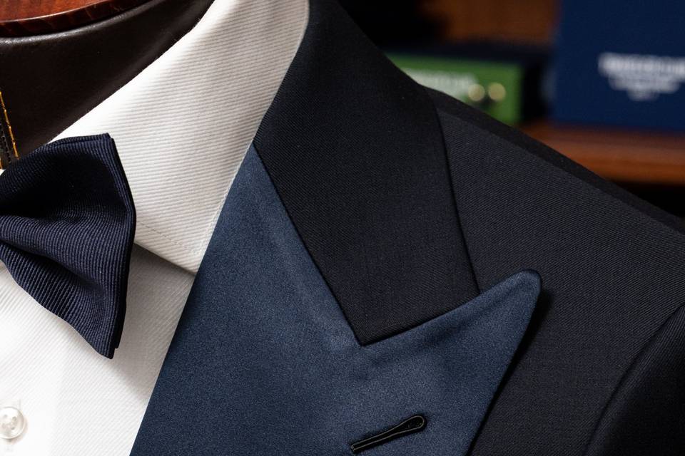 Electric blue and black tuxedo