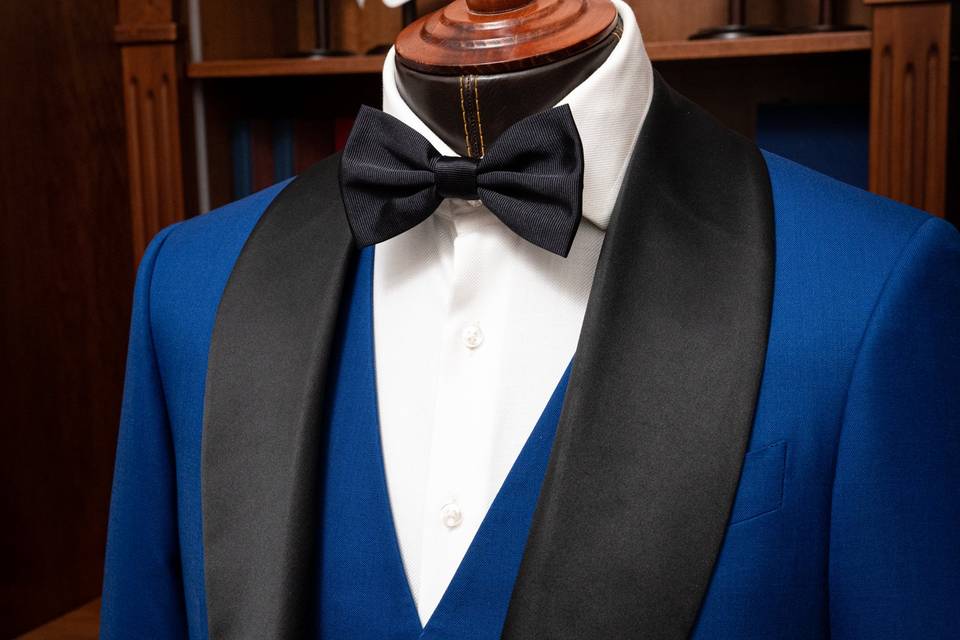 Electric blue and black tuxedo