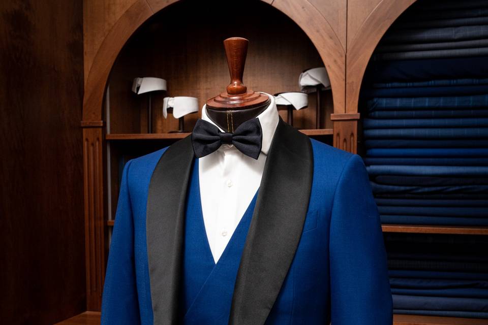 Electric blue and black tuxedo