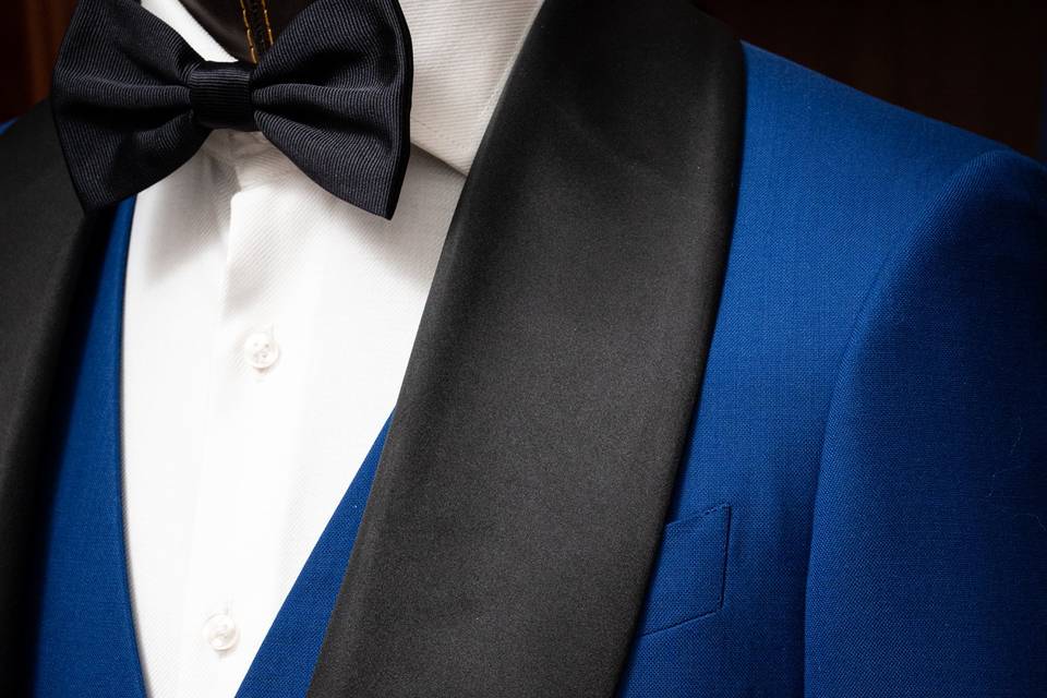 Electric blue and black tuxedo
