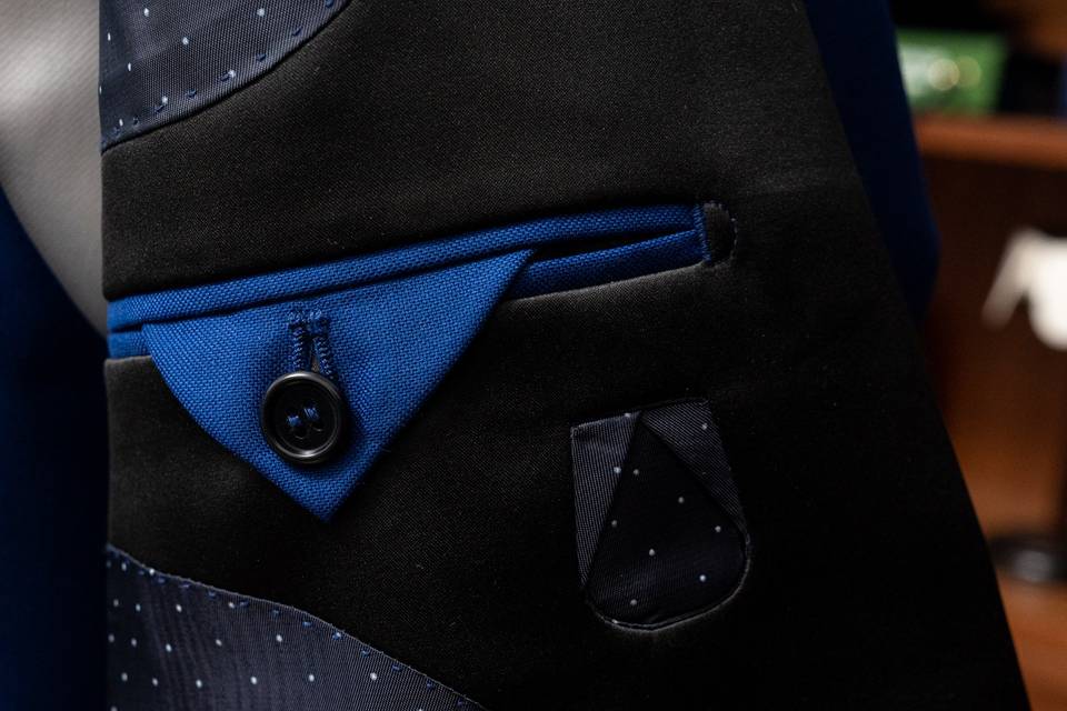 Electric blue and black tuxedo