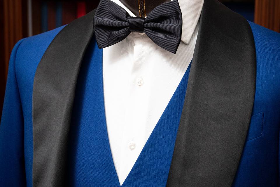 Electric blue and black tuxedo