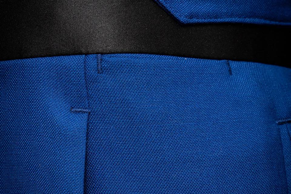 Electric blue and black tuxedo