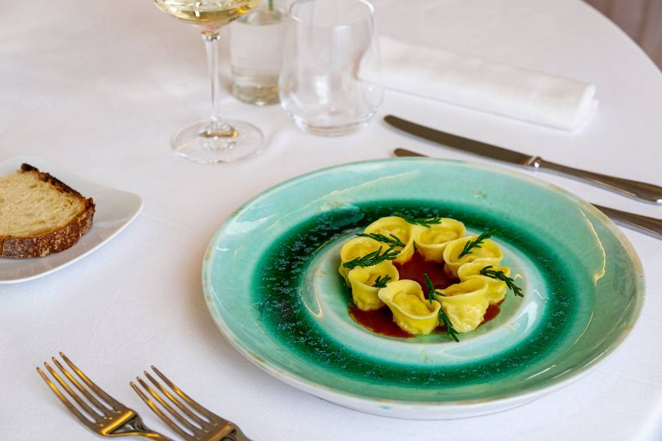 Tortelli al gambero rosa, lime