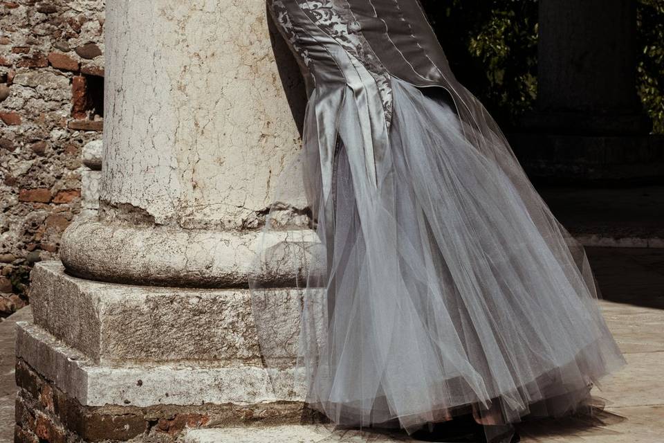 Brocade and tulle dress