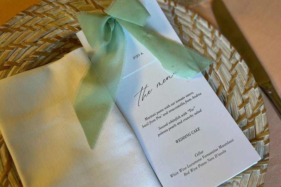 Menu con segnaposto nastro