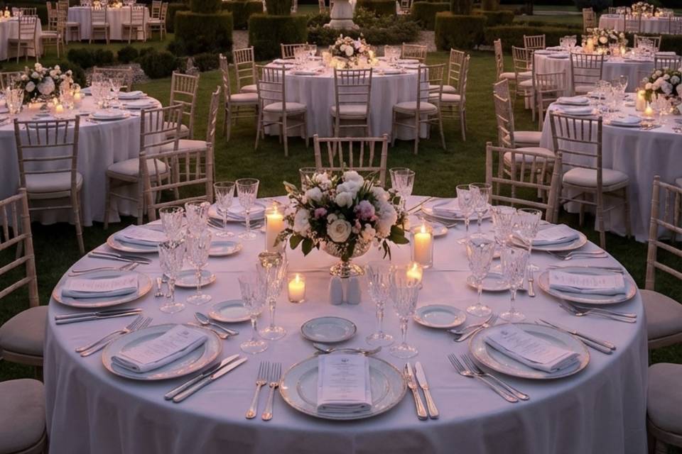 Cena in giardino con tramonto